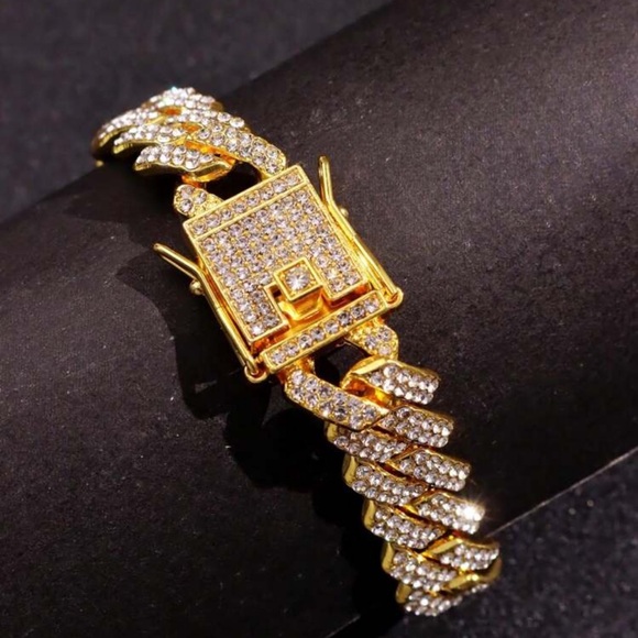 1pc Gold Metallic Bracelet With Rhinestone - Picture 2 of 5